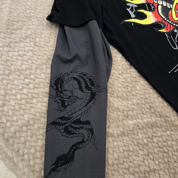 Ed Hardy Graphic Layered-Look Tee in Black and Charcoal - Picture 9 of 10